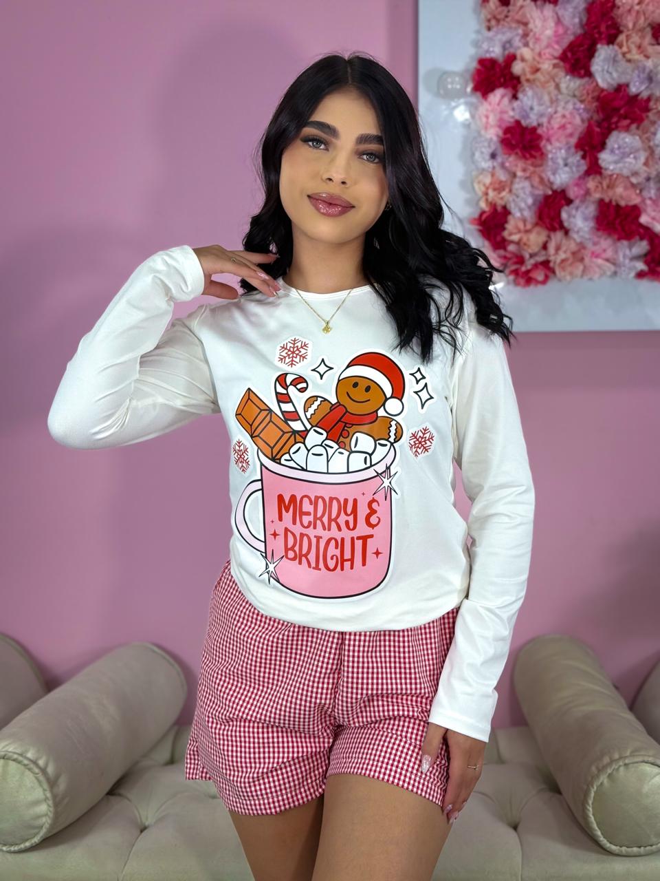 444	.PIJAMA NAVIDEÑA  SHORT DAMA